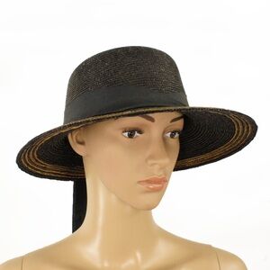 Vintage Antique Edwardian 1900s Straw Boater Ribbon Detail Summer Hat